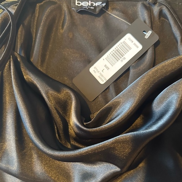 NWT Bebe SATIN COWL NECK SLIP MIDI DRESS Size Large - Black MSRP $69 - Picture 5 of 5